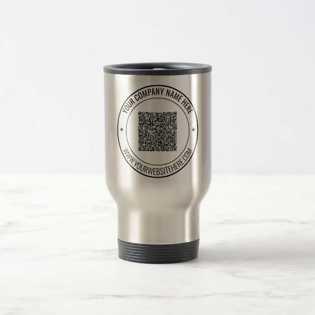 Your QR Code Scan Info and Custom Text Travel Mug (Center)