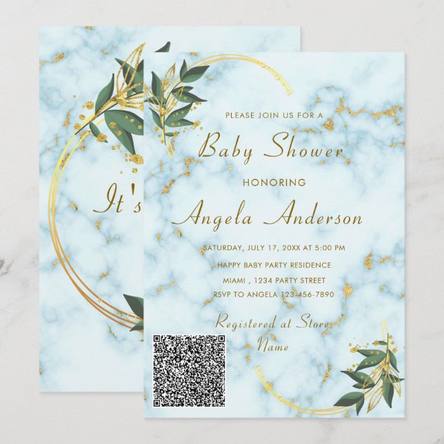 Your QR Code Scan Info Baby Boy Shower Invitation (Front/Back)