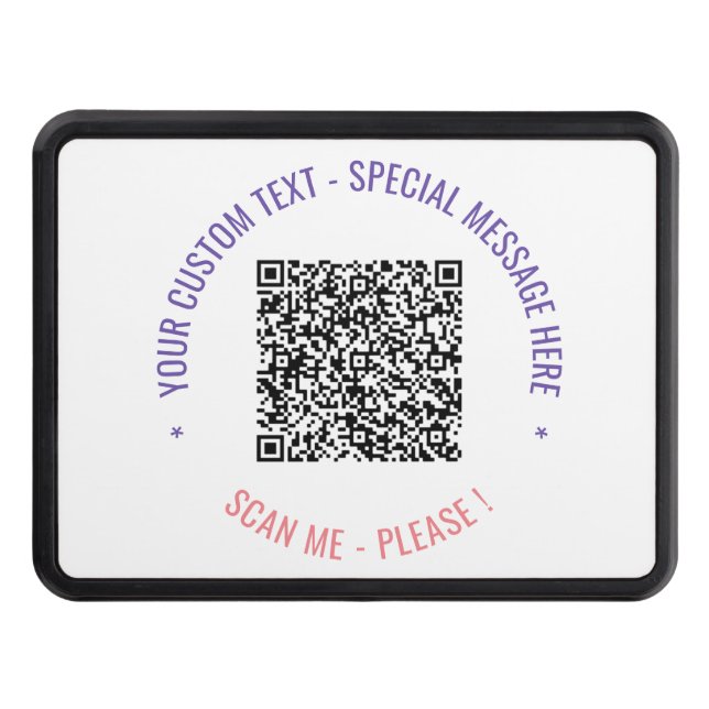 Your QR Code Scan Info Text and Colours Hitch Cove Trailer Hitch Cover (Front)