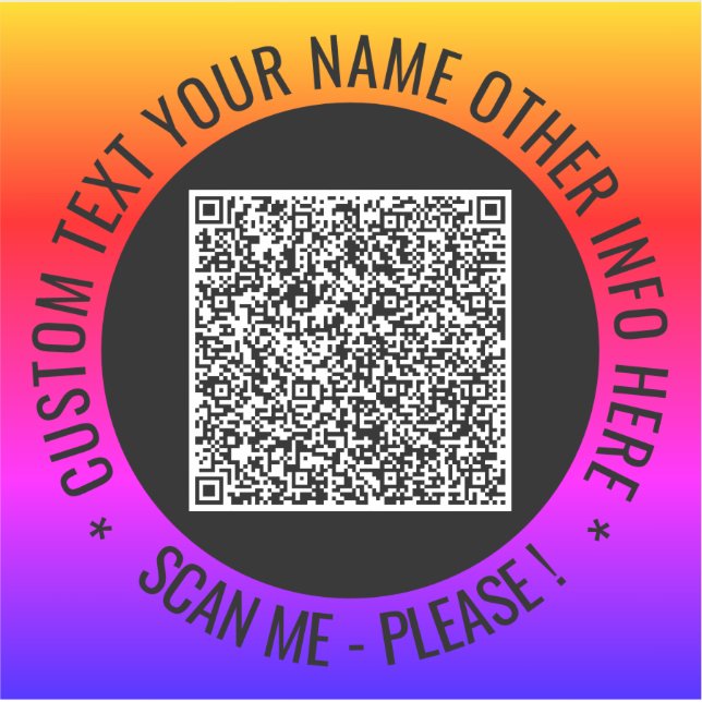 Your QR Code Sticker Example with Custom Text (Front)