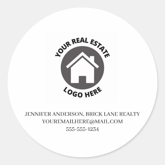 Your Real Estate Logo Here Contact Info   Classic Round Sticker (Front)