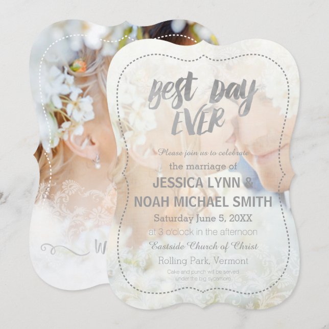 Your Romantic Photo Best Day Ever Gray Borders Invitation (Front/Back)