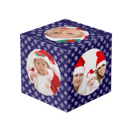 Your Round Photos Santa Baby Blue & Snowflakes Cube