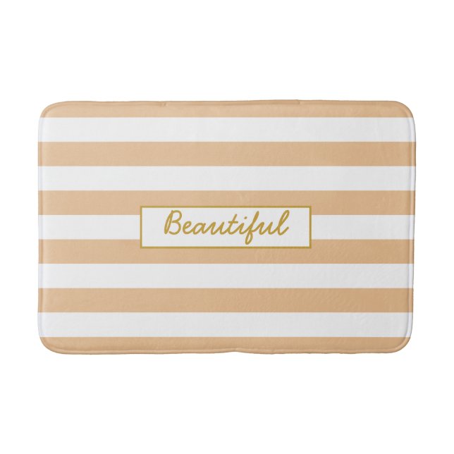 Your Script Message Preppy Peach and White Stripe Bath Mat (Front)
