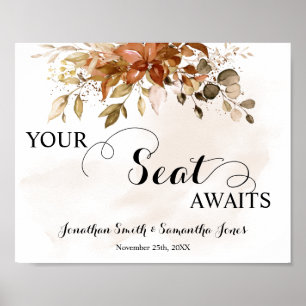 Your Seat Awaits Fall Autumn Wedding Reception Poster