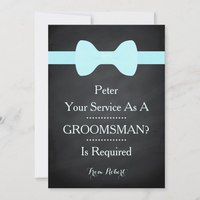 Your service as a Groomsman Black Chalkboard Bow Invitation (Front)