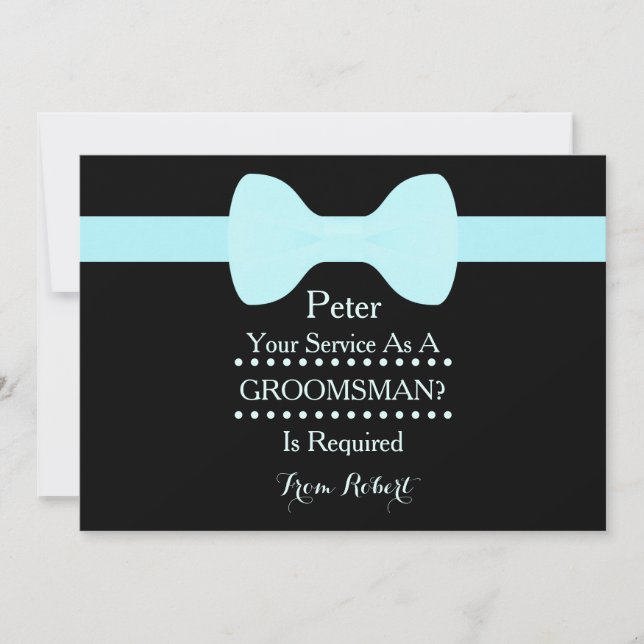 Your service as a Groomsman Black Chalkboard Bow Invitation (Front)