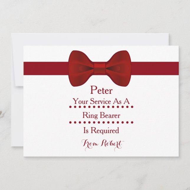 Your service as a Ring Bearer is required Red Bow Invitation (Front)