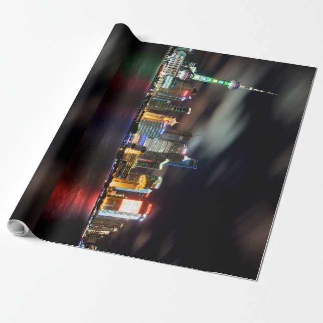 Your Shanghai Skyline by Night Wrapping Paper (Unrolled)