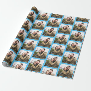 Your Single Photo Pattern on Blue Personalized Wrapping Paper
