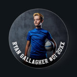 Your Sports Photo | Personalized Team Photo Button<br><div class="desc">Custom pin button featuring your sports photo with personalized name, player number, and team name, school, city, year, or message in bold collegiate typography. Suitable for any photo, colour, all ages, any sport. Test it out to see how it looks! To make further edits, enter the design tool, if needed....</div>