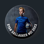 Your Sports Photo | Personalized Team Photo Button<br><div class="desc">Custom pin button featuring your sports photo with personalized name, player number, and team name, school, city, year, or message in bold collegiate typography. Suitable for any photo, colour, all ages, any sport. Test it out to see how it looks! To make further edits, enter the design tool, if needed....</div>