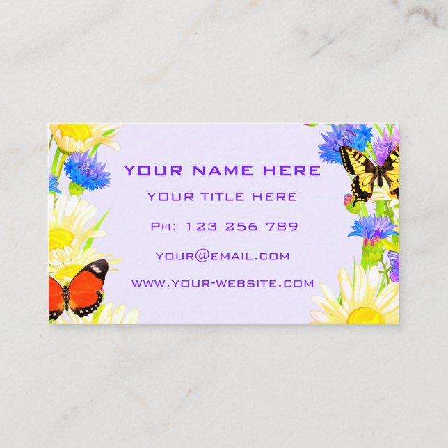 Your Spring Butterflies Business Card Template (Back)