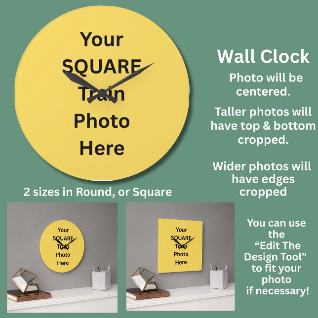 Your Square Train Photo  Large Clock (Creator Uploaded)
