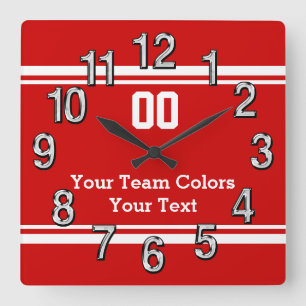 Your Team Colours and Text Sports Wall Clocks