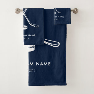 Your Team Name Ice Hockey Any Colour Navy Blue Bath Towel Set