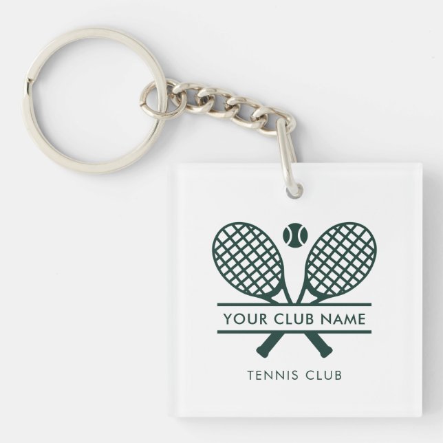 Your Tennis Club Name Team Green Logo Custom Keychain (Front)