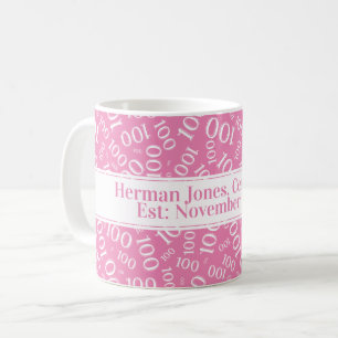 Your Text: 100th Birthday Number Pattern Pink Coffee Mug