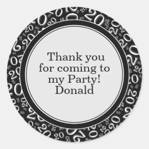  Your Text 20th Random Number Pattern Black/White Classic Round Sticker