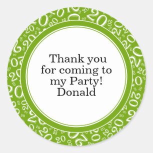 Your Text 20th Random Number Pattern Green/White Classic Round Sticker