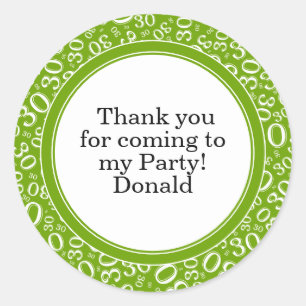 Your Text 30th Random Number Pattern Green/White Classic Round Sticker