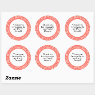 Your Text 50th Random Number Pattern Coral/White Classic Round Sticker