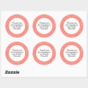 Your Text 55th Random Number Pattern Coral/White Classic Round Sticker