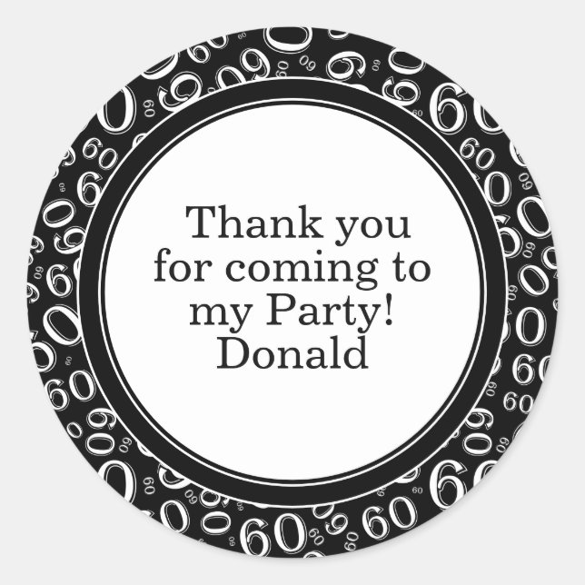  Your Text 60th Random Number Pattern Black/White Classic Round Sticker (Front)