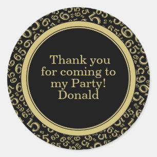 Your Text 65th Random Number Pattern Black/Gold Classic Round Sticker