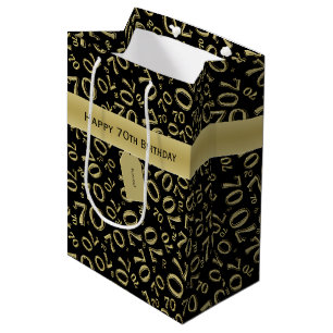 Your text: 70th Birthday Black/Gold Number 70 Medium Gift Bag