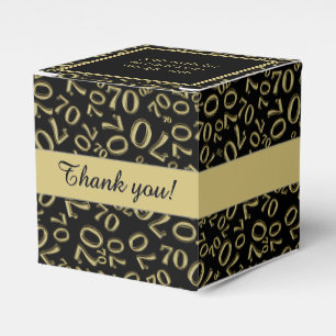 Your Text 70th Birthday Number Pattern Black/Gold Favor Box