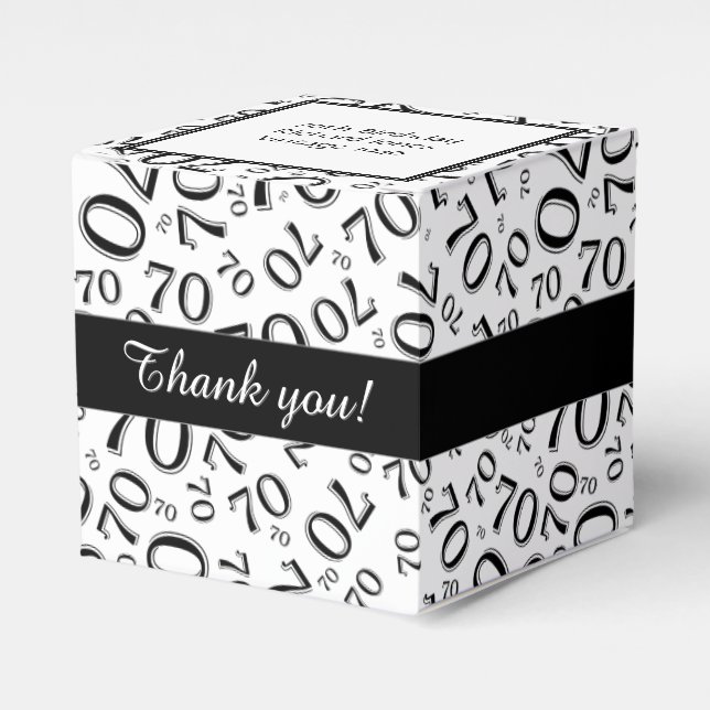 Your Text 70th Birthday Number Pattern black/White Favor Box (Front Side)