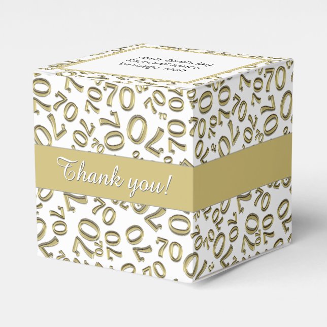 Your Text 70th Birthday Number Pattern Gold/White Favor Box (Front Side)