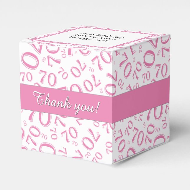 Your Text 70th Birthday Number Pattern Pink/White Favor Box (Front Side)