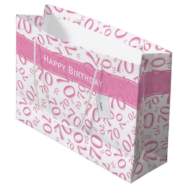 Your text: 70th Birthday Pink Number 70 Pattern Large Gift Bag (Front Angled)