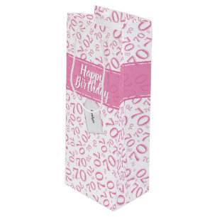 Your text: 70th Birthday Pink Number 70 Pattern Wine Gift Bag