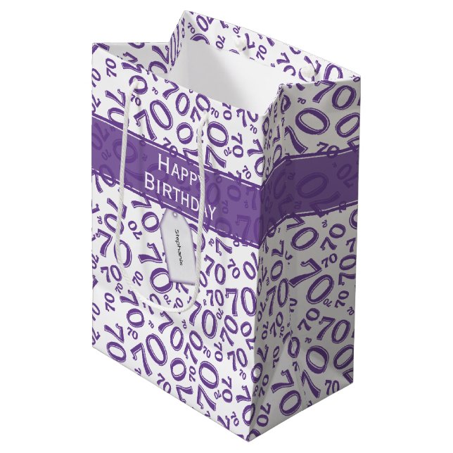 Your text: 70th Birthday Purple Number 70 Pattern Medium Gift Bag (Front Angled)
