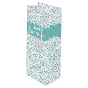 Your text: 70th Birthday Teal Number 70 Pattern Wine Gift Bag