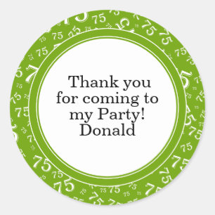 Your Text 75th Random Number Pattern Green/White Classic Round Sticker