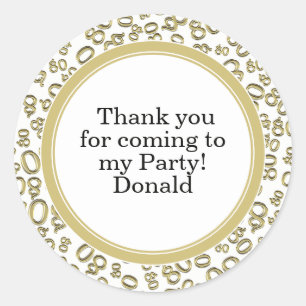 Your Text 80th Random Number Pattern Gold/White Classic Round Sticker