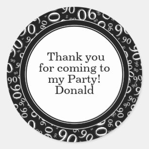 Your Text 90th Random Number Pattern Black/White Classic Round Sticker