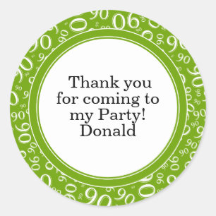 Your Text 90th Random Number Pattern Green/White Classic Round Sticker
