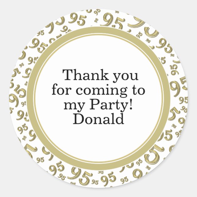  Your Text 95th Random Number Pattern Gold/White Classic Round Sticker (Front)