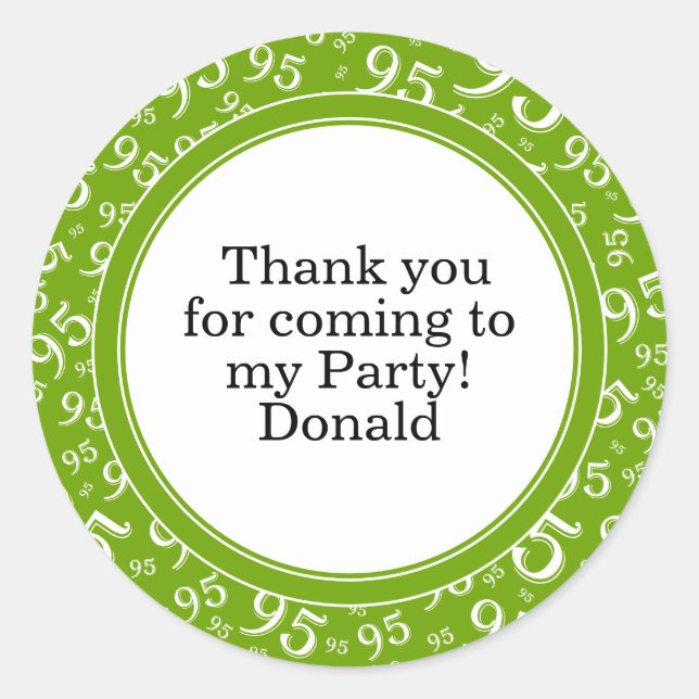  Your Text 95th Random Number Pattern Green/White Classic Round Sticker (Front)