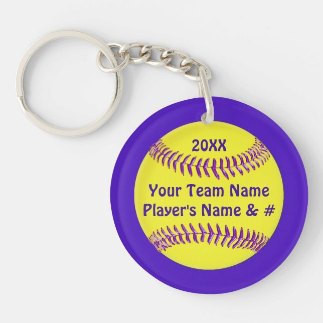 Your Text and Colours Cheap Softball Keychains (Front)