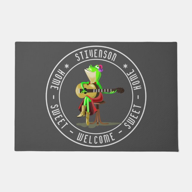 Your Text and Colours Doormat Frog Playing Guitar  (Front)