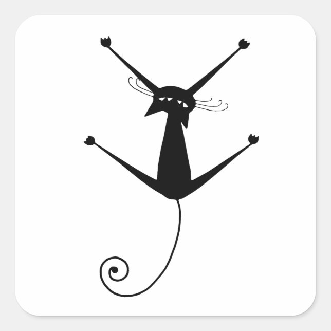 Your Text - Black Cat Character Pose 1 Square Sticker (Front)
