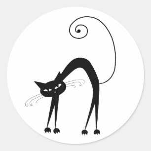 Your Text - Black Cat Character Pose 2 Classic Round Sticker