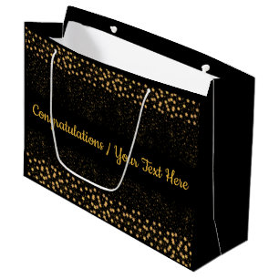 Your Text Black/Gold Star Lights Sparkle Congrats Large Gift Bag