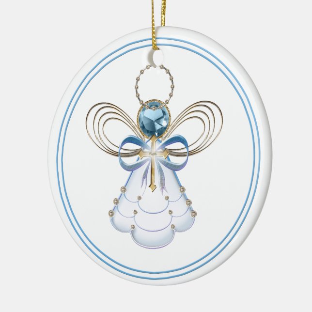 Your Text:  Blue Filigree Christmas Angel of Faith Ceramic Ornament (Left)